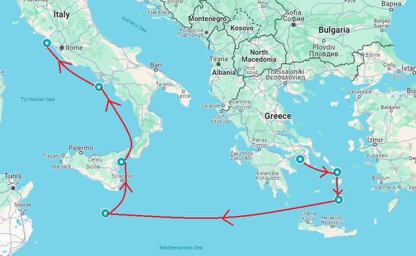 オーシャニア リビエラの地中海クルーズ航路