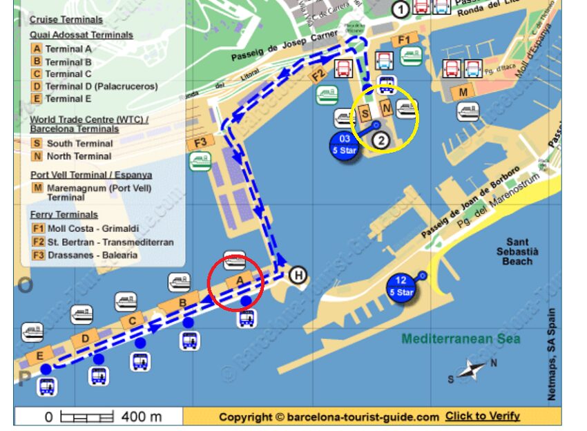 MSCグランディオーサ(ベリッシマ姉妹船)乗船記③　バルセロナのクルーズターミナル地図