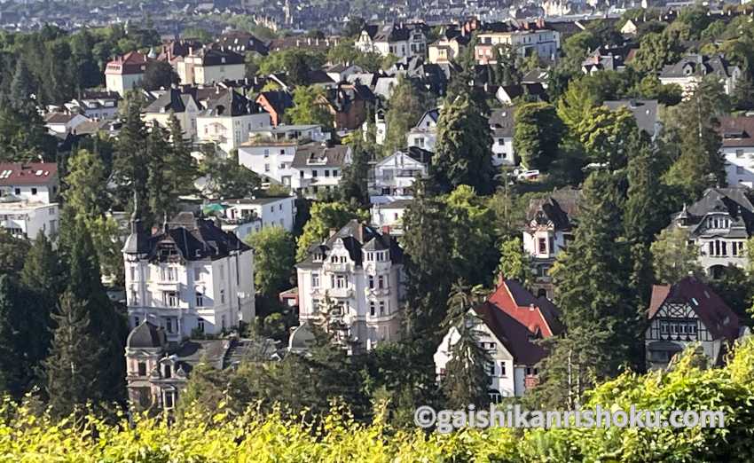 ネロベルク登山鉄道の車窓から見渡すヴィースバーデンの高級住宅地