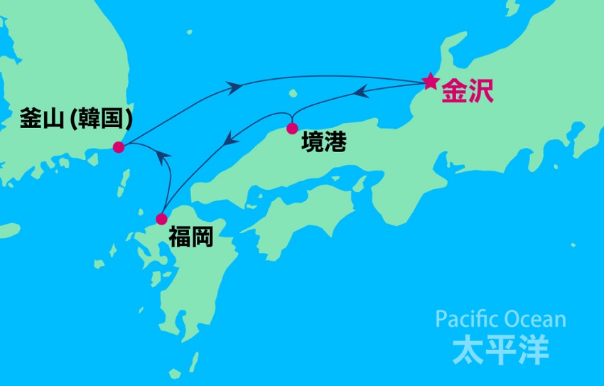 コスタセレーナ 2025年6月5日金沢出港クルーズの航路