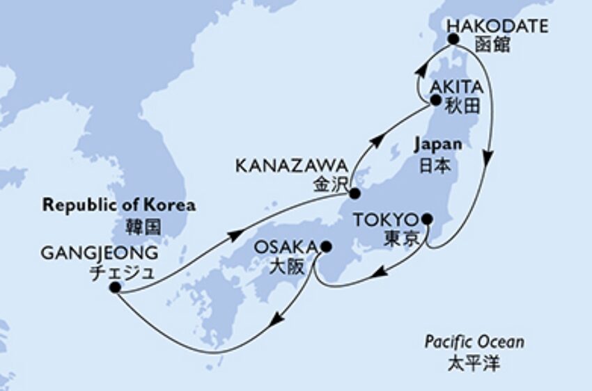 MSCベリッシマ 2025年4月2日発日本一周クルーズ航路