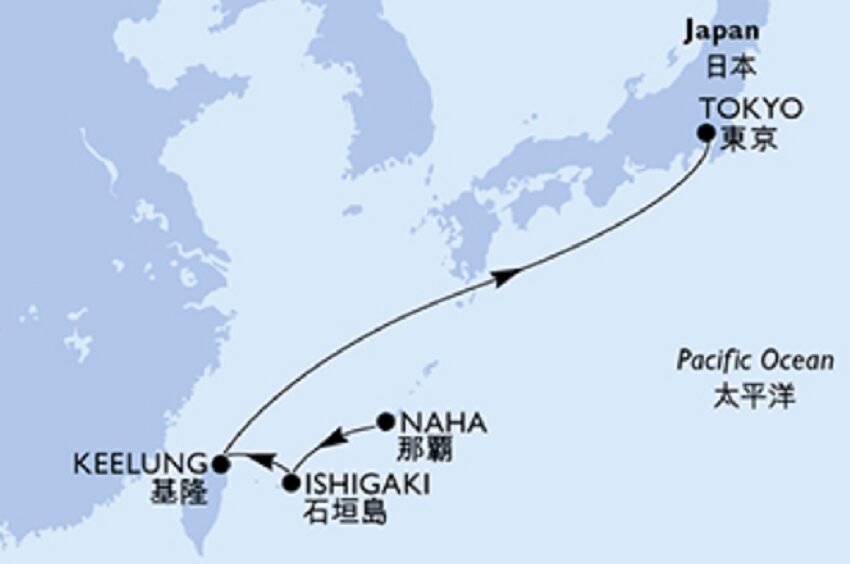 MSCベリッシマ2026年１月19日那覇発東京行きの航路