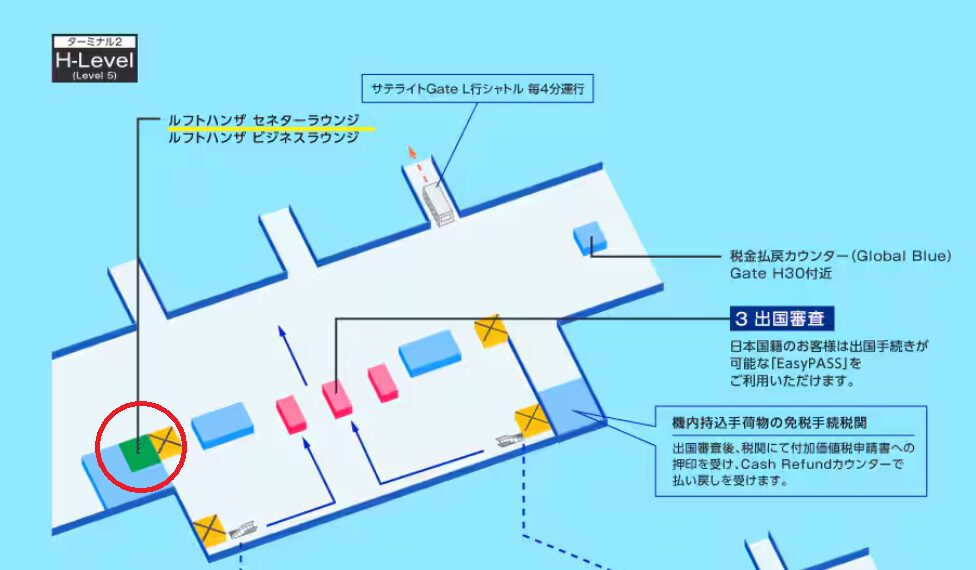 ミュンヘン空港のセネターラウンジ地図